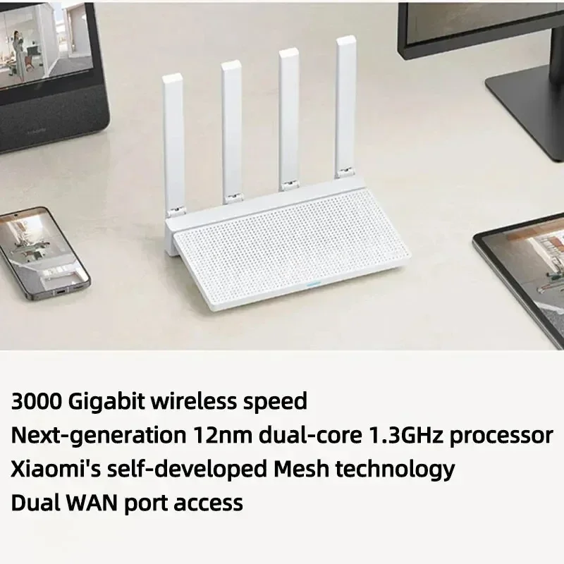 2024 NEW Original Xiaomi AX3000T Router 2.4GHz 5GHz 1.3GHz CPU 2X2 160MHz WAN LAN LED NFC Connection for Home Office Games Mi