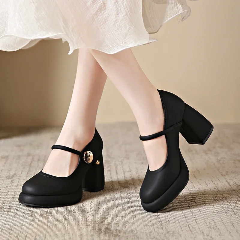 Female Shoes on Sale 2024 High Quality Shallow Women\'s Pumps Autumn Round Toe Solid Dress Platform Chunky Heels Plus Size Shoes