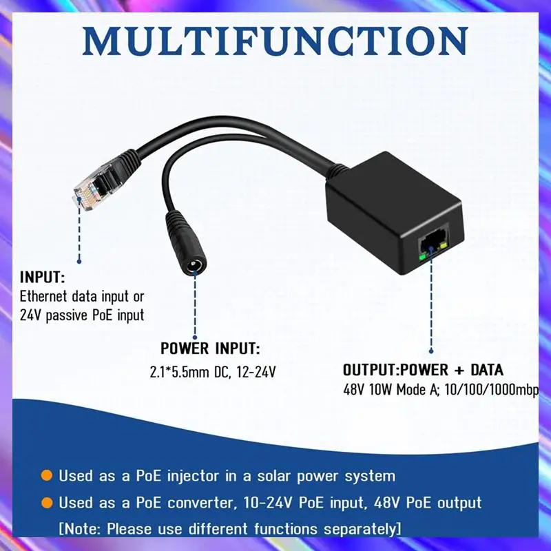 

POE Synthesizer GPOE Injector 12-24V To 48V Output Splitter For 802.3Af Or 48V Devices And Solar To Poe Conversion