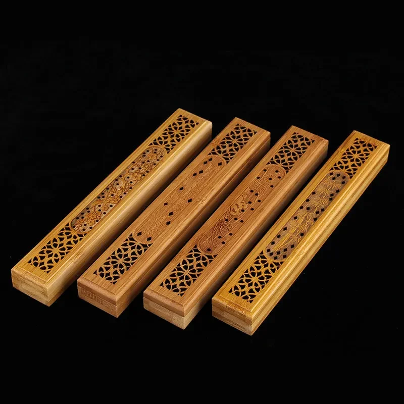 1pc Bamboo Wooden Incense Stick Holder Burning Joss Insence Box Burner Ash Catcher