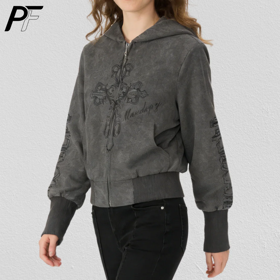 

Новая винтажная замшевая толстовка унисекс на молнии с вышивкой крестом и готическим узором, модная ретро-куртка укороченного кроя 2026 года