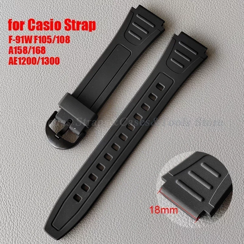 18mm PU Strap for Casio for G-SHOCK W800 F-91W F105/108 A158W/168 AE1200/1300 Soft Rubber Sport Universal Bracelet Men WomenBand