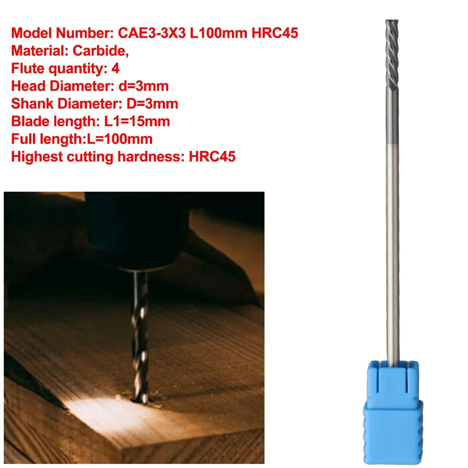 3mm Mill CAE3-3X3 L100mm HRC45 Extra Long Shank Tungsten Carbide Mill CNC Milling Cutter 4 Flutes Metalworking Tools