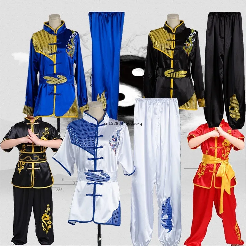 Ensemble de vêtements de Wushu pour adultes et enfants, chemise et pantalon de chapelle Tai, entraînement de la gastronomie, uniforme de Taekwondo Taiji Kung Fu trempé, Sanda Arts martiaux