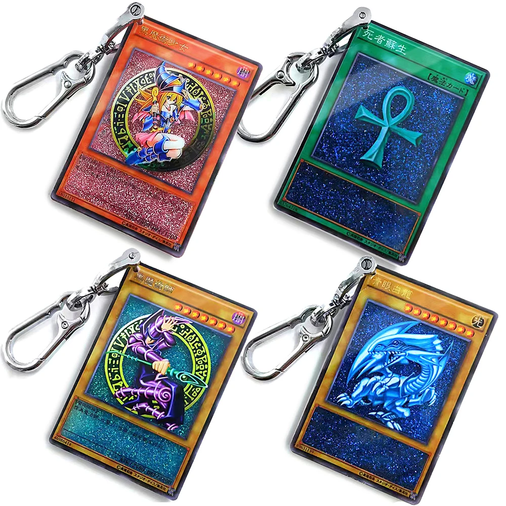 Anime Duel Monsters Keychain Unisex Black Magician Girl White Dragon Printing Acrylic Pendant Keyrings Accessories