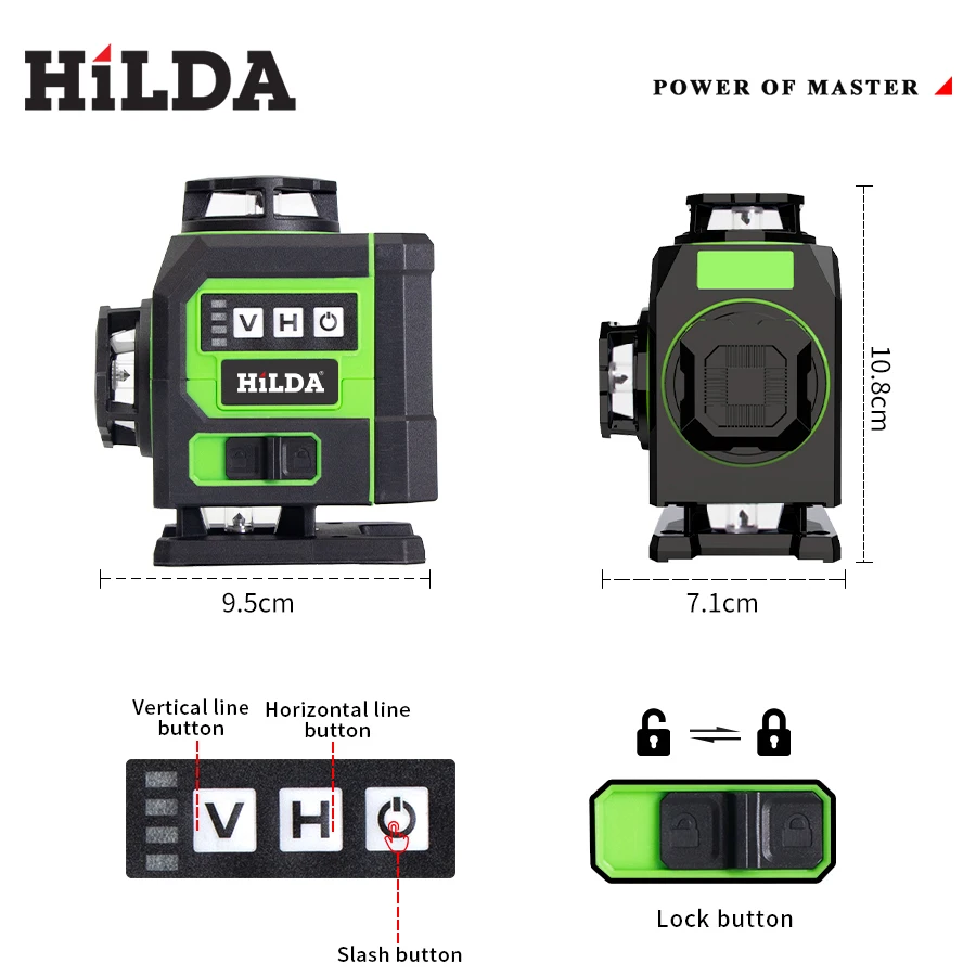 HILDA 16/12 linee livello Laser linea verde autolivellante 360 livello Laser orizzontale e verticale raggio verde con Display