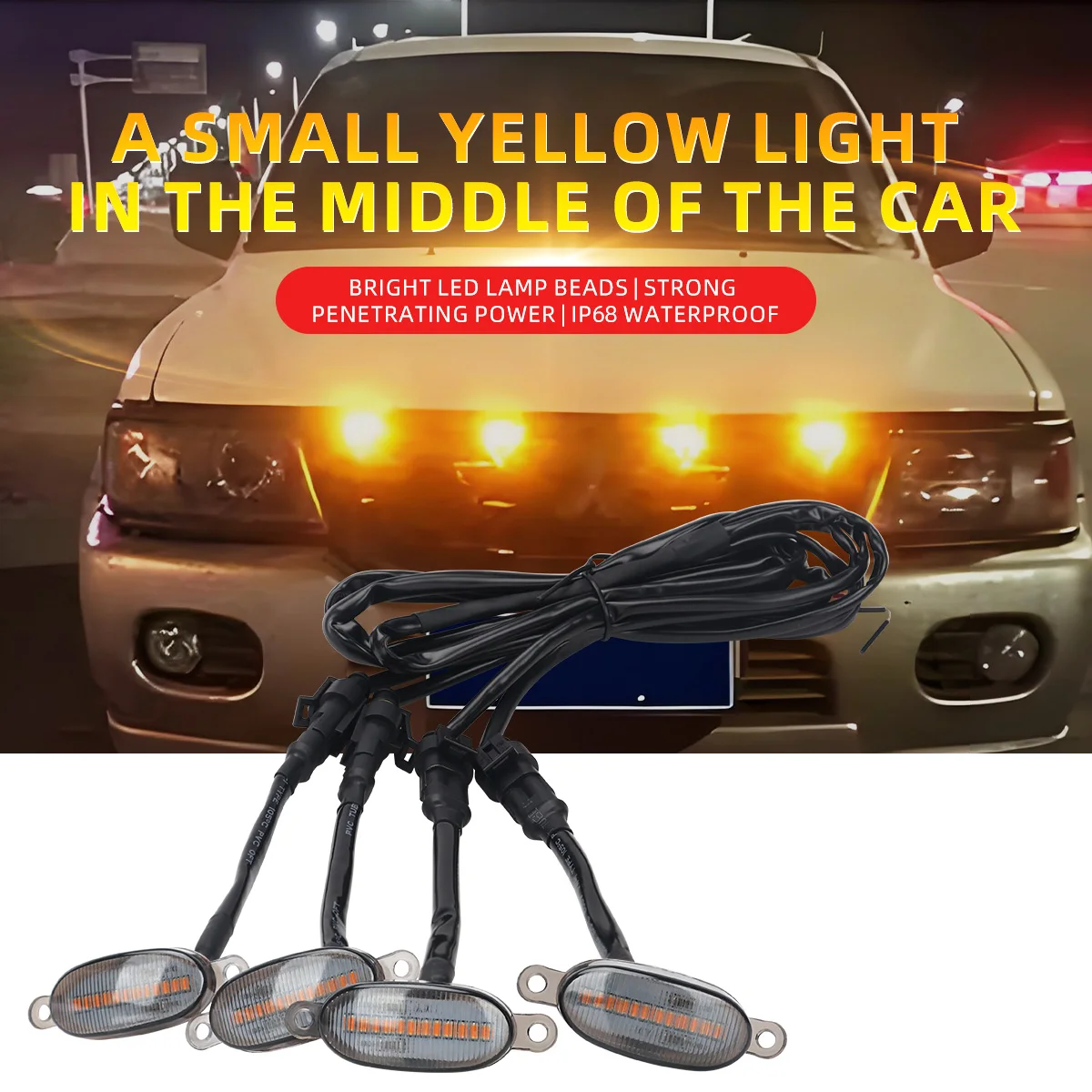 

4Pcs/Set Car Front Grille LED Light DRL Driving Warning Signal Indicator For Pickup ATV UTV Accessories Smoked Amber White