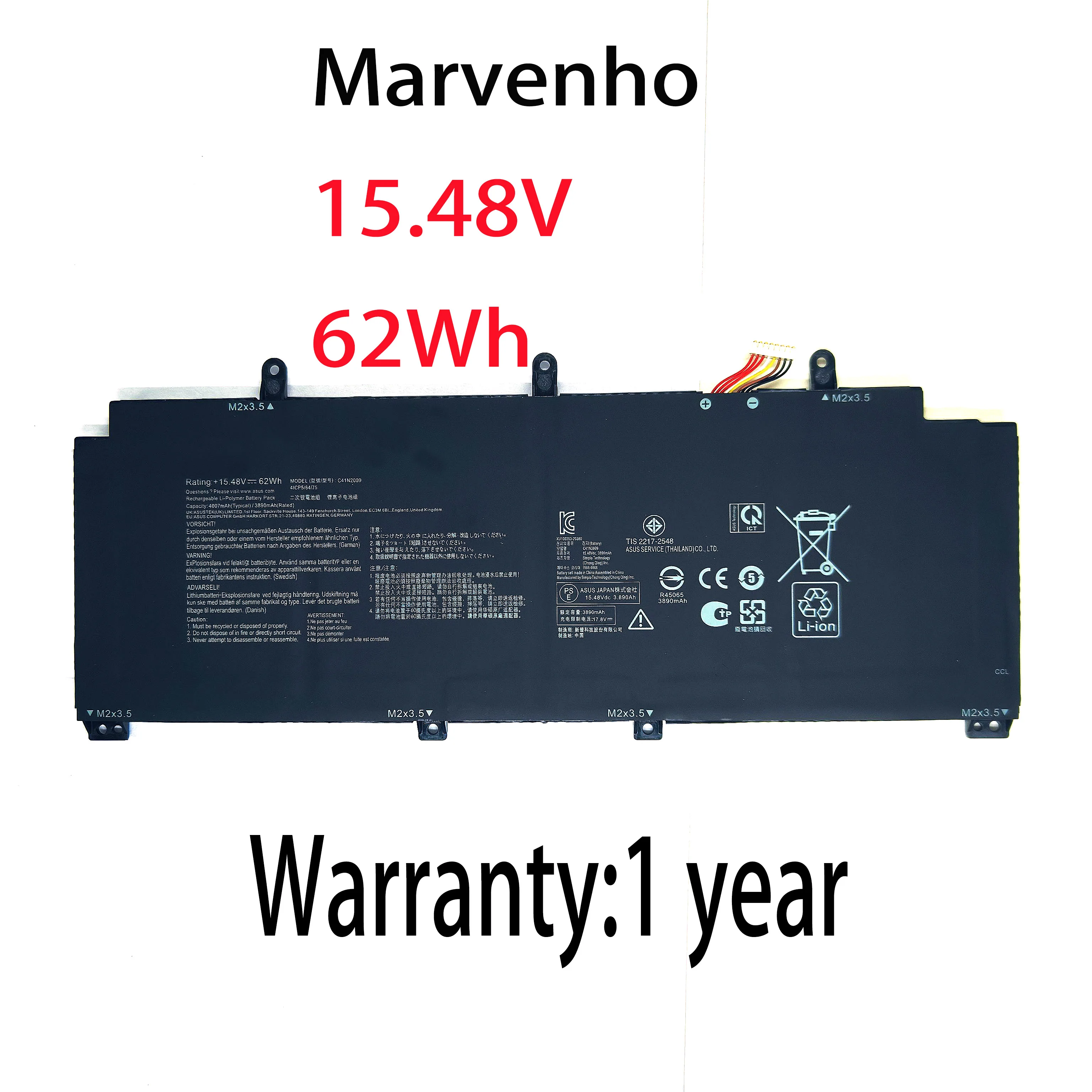 

Marvenho New 62wh 15.48V 4007mah C41N2009 Laptop Battery for ASUS ROG Flow X13 GV301QC GV301QE GV301RA GV301RC PV301QH
