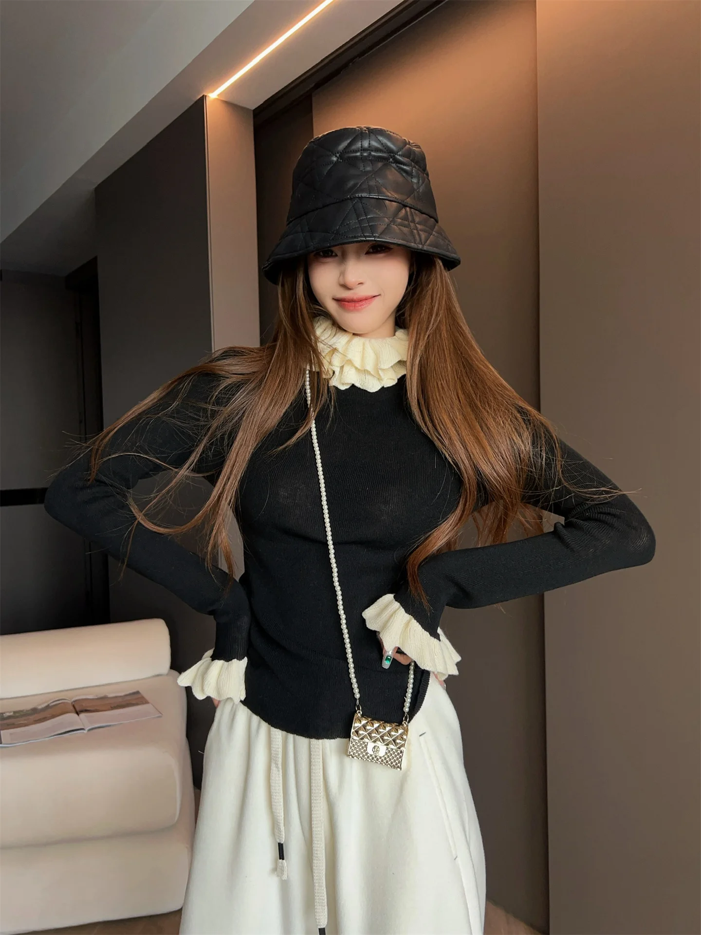

Slim Fit Women's Knitted Sweater MRS AO Faion Inner Wear Base irt Trendy Autumn Winter New Arrival Long Sve Knit Top