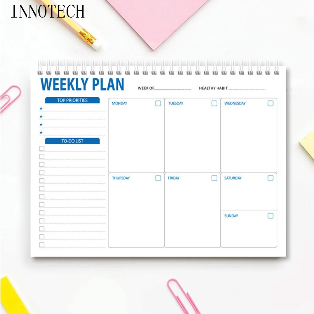 Wide To Do-Planer, wöchentliche Planung, Notizblock, Zeitpläne, A5-Notizbuch, Planer, wöchentlicher Mahlzeitplaner, Block, Schreibwaren undatiert