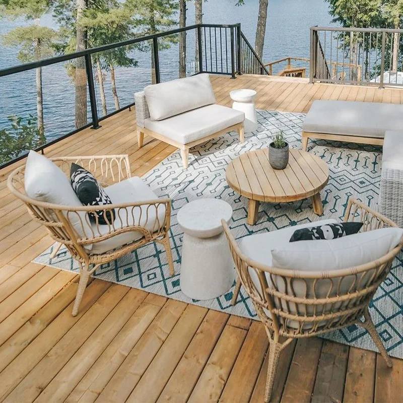 Outdoor sofa waterproof and sunscreen B & B inn balcony terrace courtyard leisure outdoor rattan sofa coffee table combination