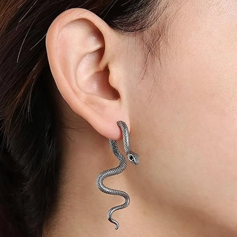 Exaggerated Snake Shape Long Drop Earrings Back Front Hanging Vintage Irregular Earrings for WomenTrendy Halloween Jewelry Gifts