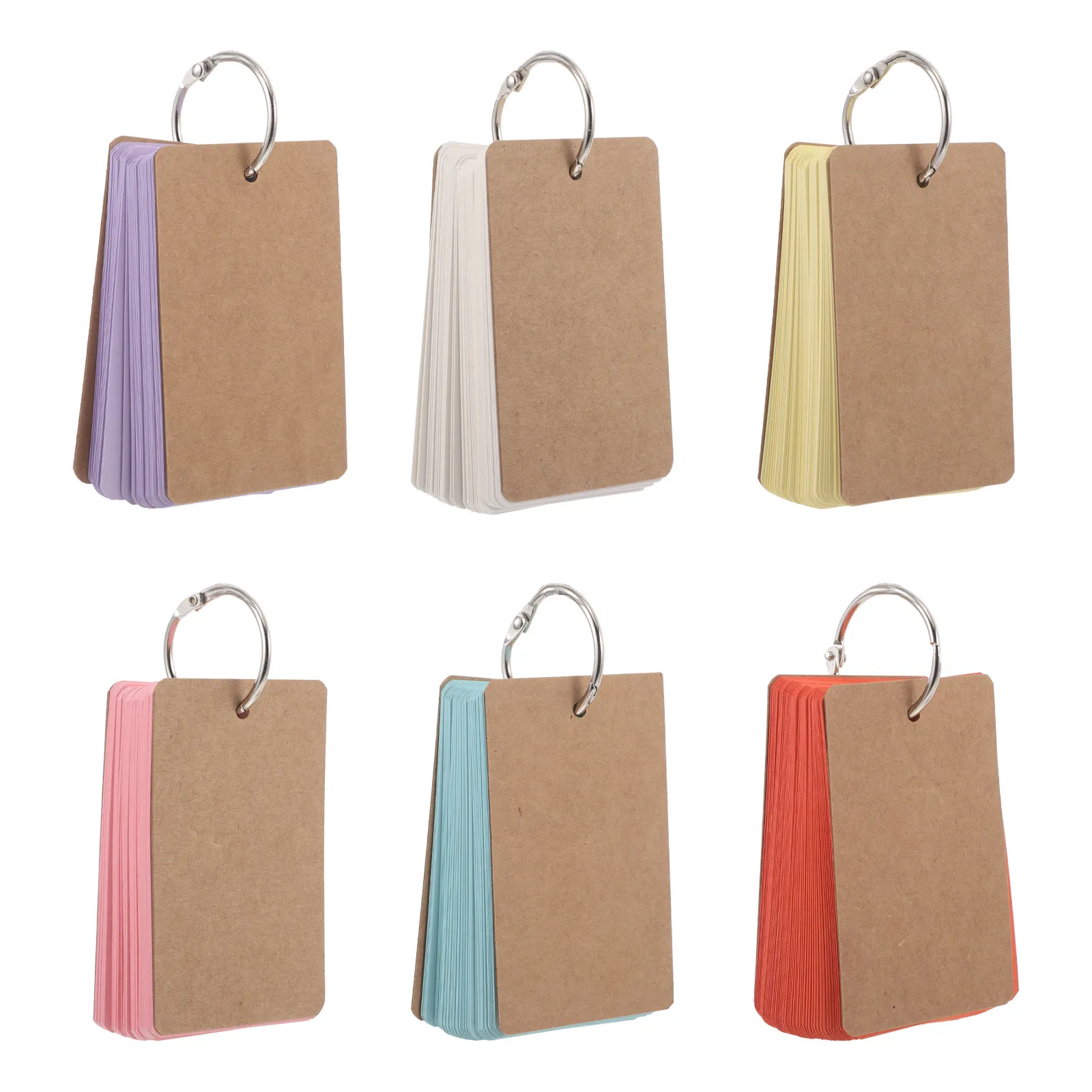 6Pcs Single Word Cards Ring Loose-Leaf Notepad Portable Memory Paper Binder Pads for Study Office Use