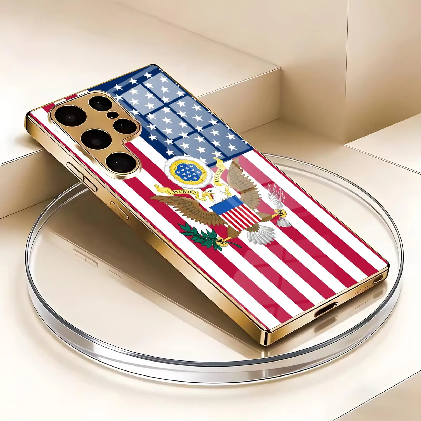 The flag of the United States  Phone Case For Samsung S26 S25 S24 S23 S22 S21 Plus Ultra Note20 Electroplated glass Phone Case