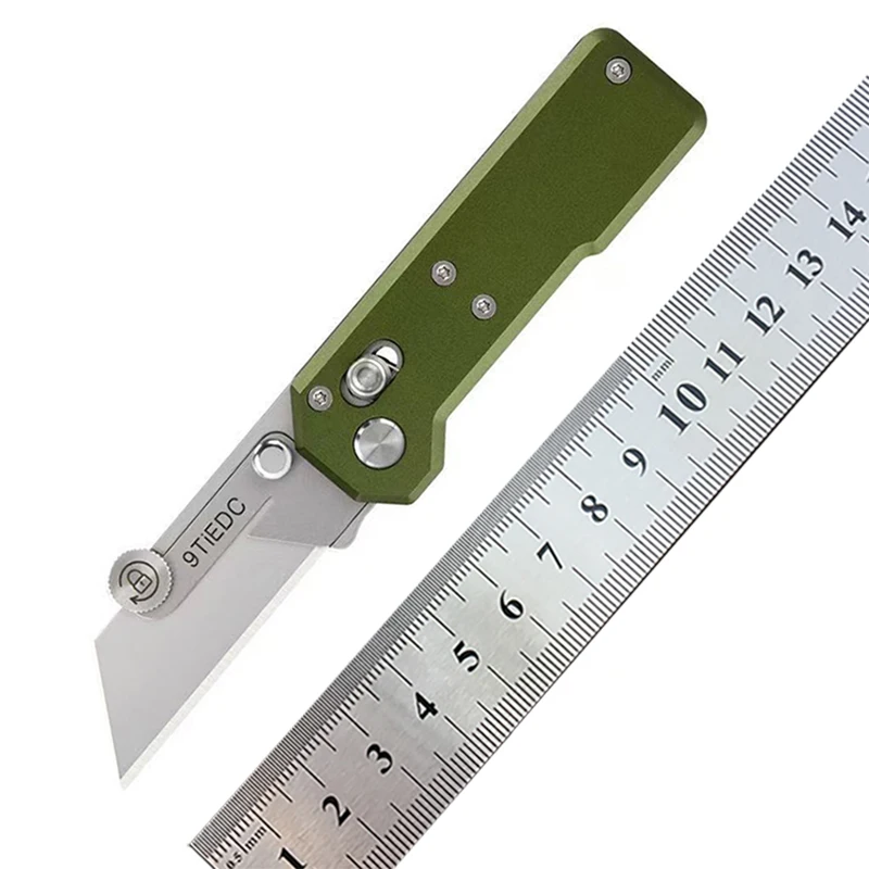 9TiEDC Green Aluminum Alloy Utility Knife Portable Outdoor Folding Wallpaper Knife EDC Tool With 10 Blades