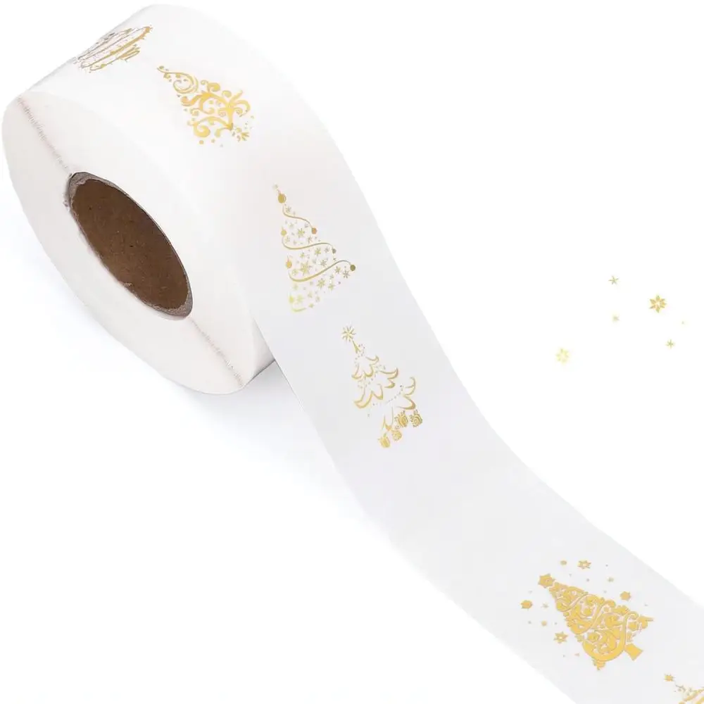 Christmas Tree Decorative Stickers Gold Foil Adhesive Labels For Gift Packaging Envelope Seal Holiday Party Supplies