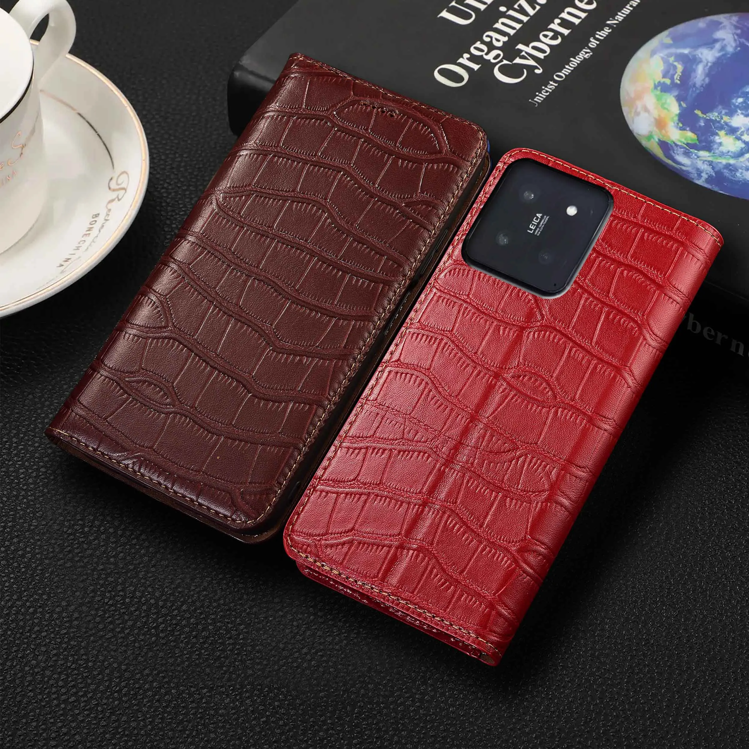 

For Xiaomi 12 12S 12X 12T 13 13T 14 14T 15 15S Pro Ultra Civi Lite Crocodile Belly Pattern Genuine Leather Flip Phone Cover Case