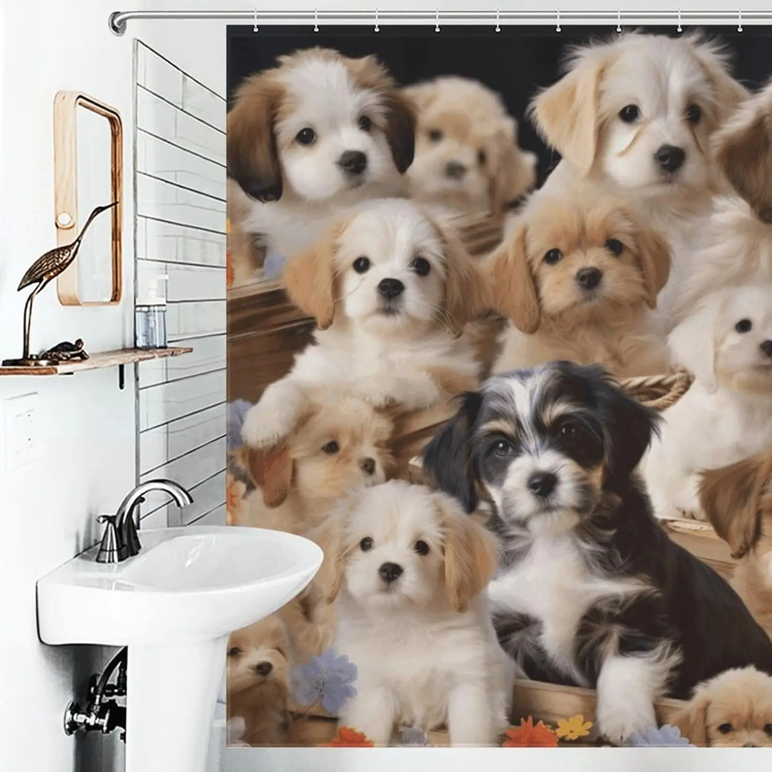 

Занавеска для душа с милыми собаками, удлиненная занавеска для душа в ванной, водонепроницаемая занавеска для ванной в стиле бохо, забавная тканевая занавеска для душа в фермерском доме