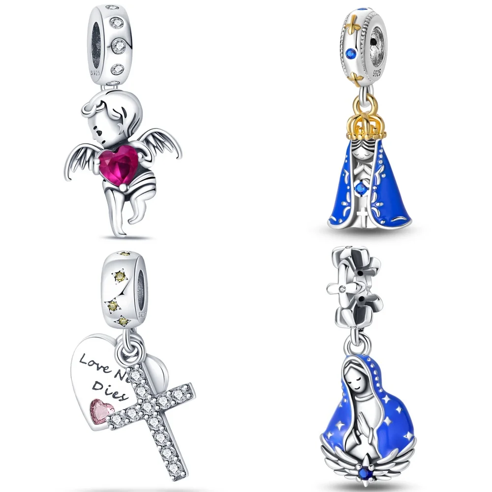 Cuentas de colores de Nuestra Señora de la fe para niñas, Plata de Ley 2024, compatible con pulsera Pandora Original S925, regalo de joyería artesanal, novedad de 925