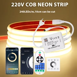 COB LED Strip 220V High Brightness Adhesive LED Lighting Strip Wifi Bluetooth Wall Touch Remote Control Waterproof Flexible Tape