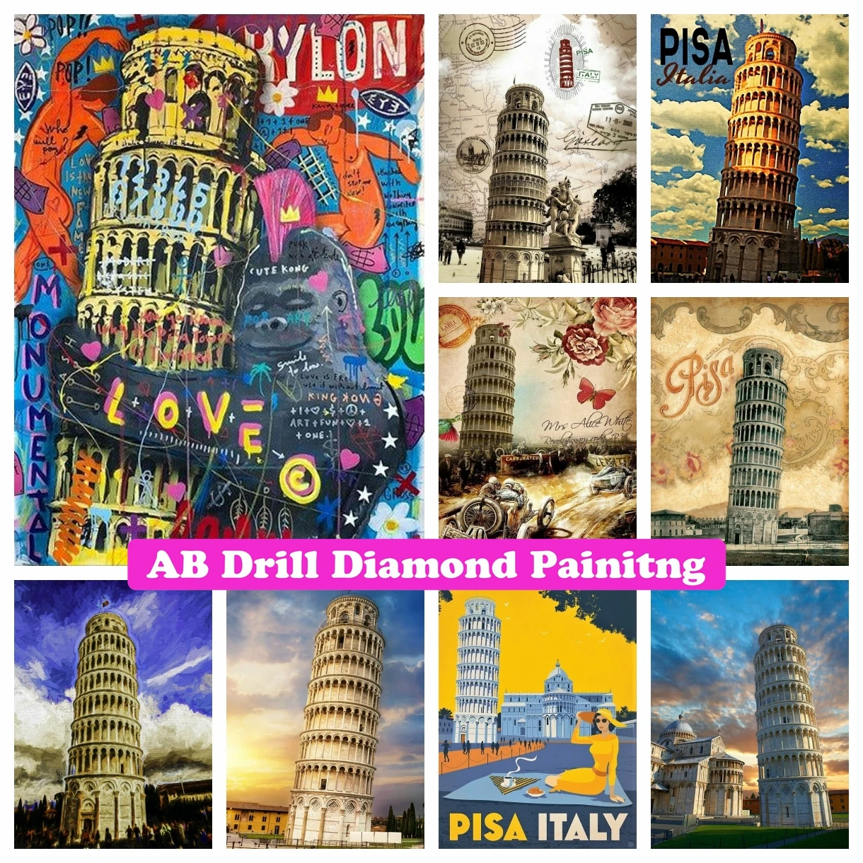 

Street Leaning Tower Of Pisa Italy Scenery DIY AB Drills Diamond Painting Rhinestone Cross Stitch Embroidery Mosaic Home Decor