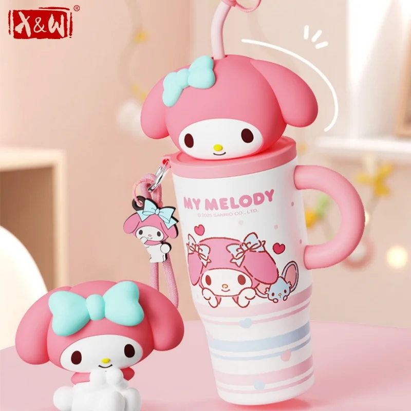 X&W Sanrio Vacuum Flasks Cartoon Doll Lid Thermos Cup with Ornaments ＆Handle Keep Hot＆Cold Ice King Car Cups Leak-proof Kettle