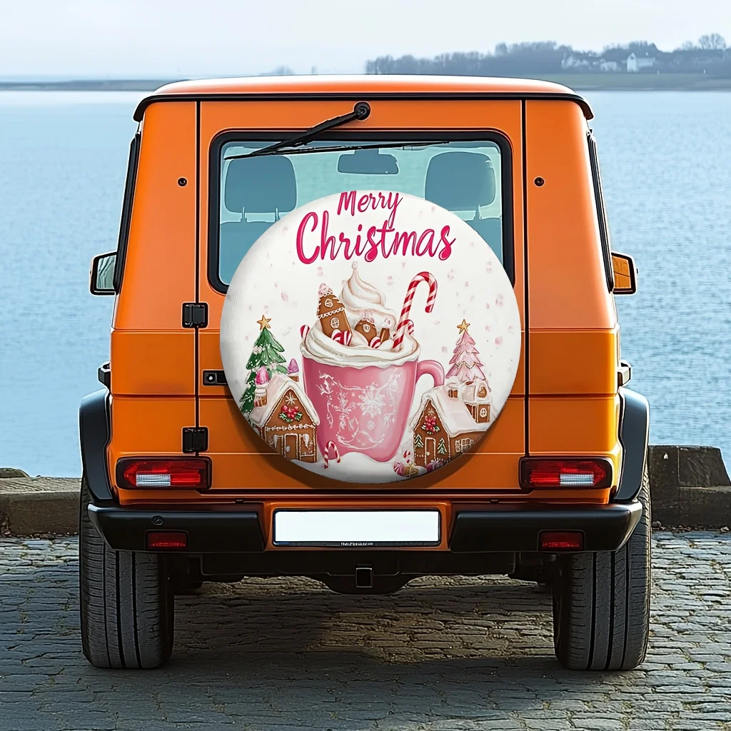 1pc Festive Christmas Car Tire Cover 2D Flat Printing, 100% Polyester, No Electricity Needed Perfect for Holiday Decor Picnics