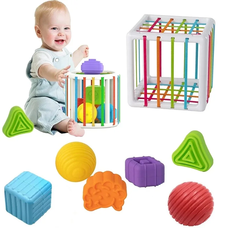 Baby Shape Sorter Toy Montessori Sensory Cube Sorting Toys Motor Skills Training Block Games Kids Educational Toys For Children