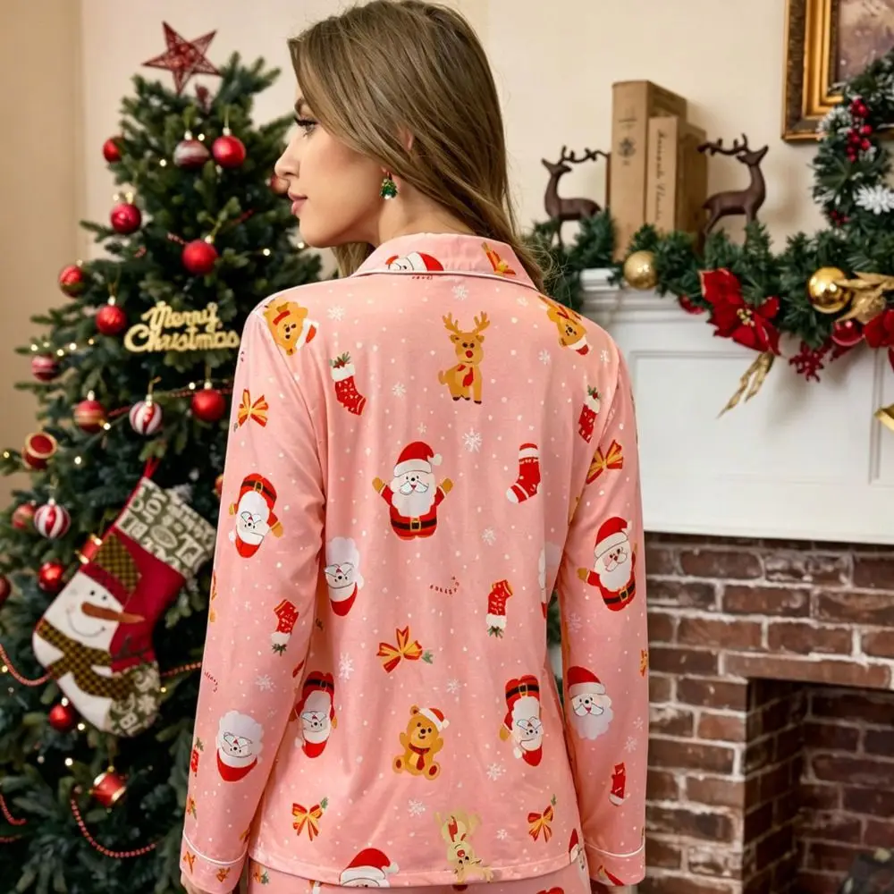Lounge Style Flared Collar Pyjama Set Long Pants Long Sleeve Women's Loungewear Set Soft European Style Home Wear Set Home Wear 2
