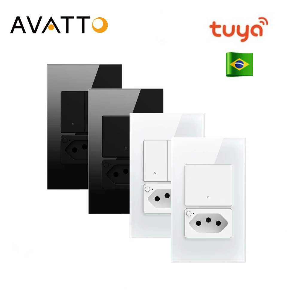 AVATTO Tuya WiFi Smart Switch Brazil Socket Neutral Wire Required 1 2 Gang Light Switch Work with Alexa Google Home