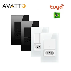 AVATTO Tuya WiFi Smart Switch Brazil Socket Neutral Wire Required 1 2 Gang Light Switch Work with Alexa Google Home