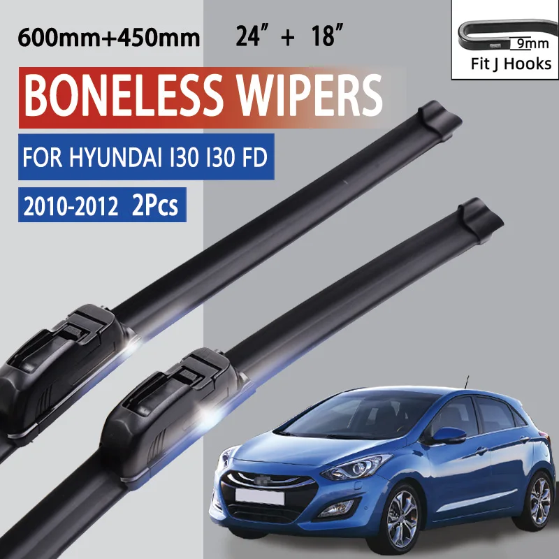 

For Hyundai i30 I30 FD 2010-2012 Car Windshield Wiper U-type Soft Rubber Frameless Bracketless Car Wipers 24"+18"