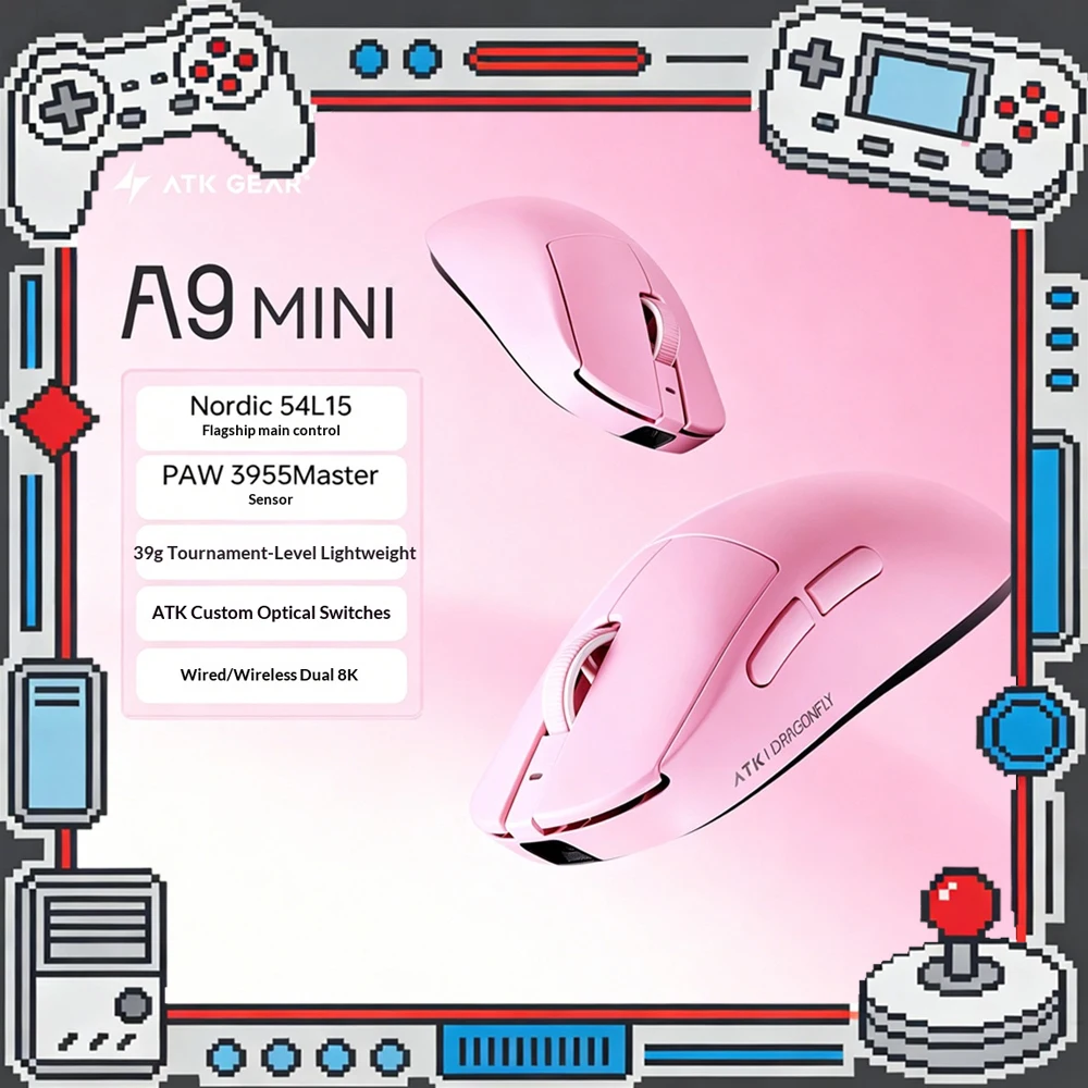 ATK A9 Mini Plus Mouse Dual Mode 8000Hz Wireless Gaming Mice Paw3955 Master Nordic 54L15 39grams Lightweight Mice PC Accessories