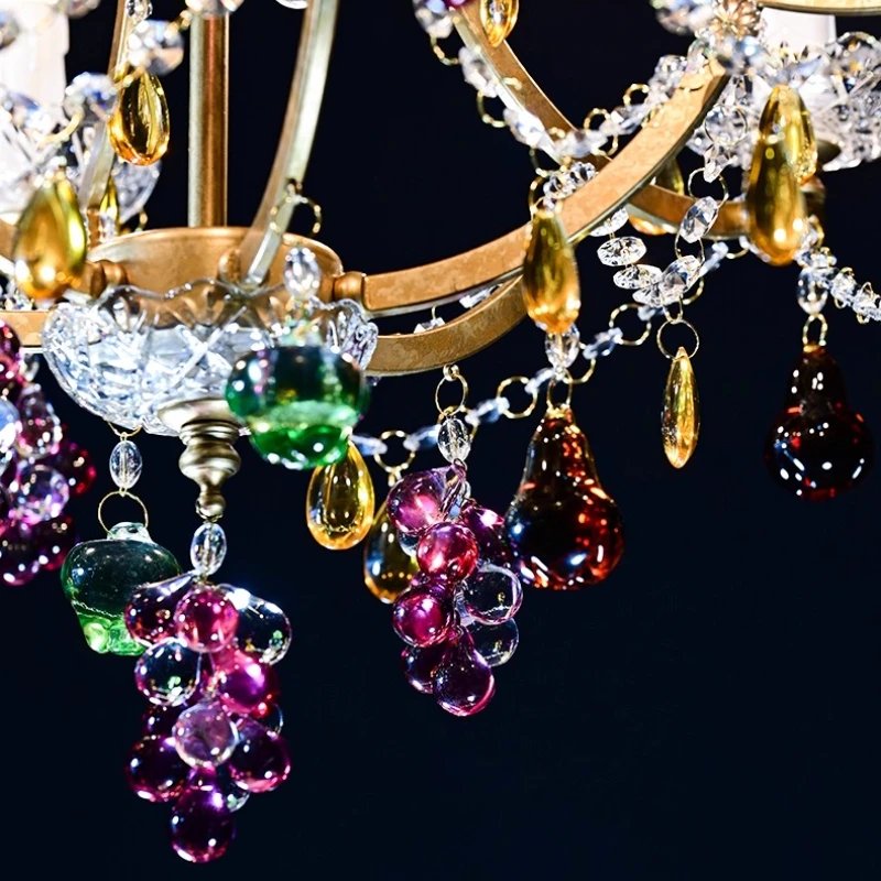 

French Crystal Decor Hanging Pendant Light Vintage Colorful Bedroom Ceiling Lamp Luxury Design Living Room Dining Room E14 Bulb