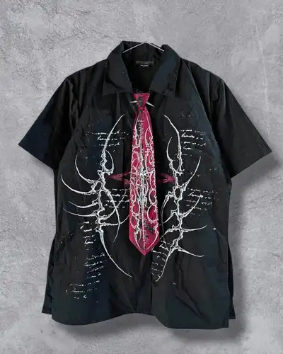 Y2K-Camiseta negra con lazo para hombre, traje Retro Harajuku con estampado de letras de calavera, Tops góticos de manga corta a la moda