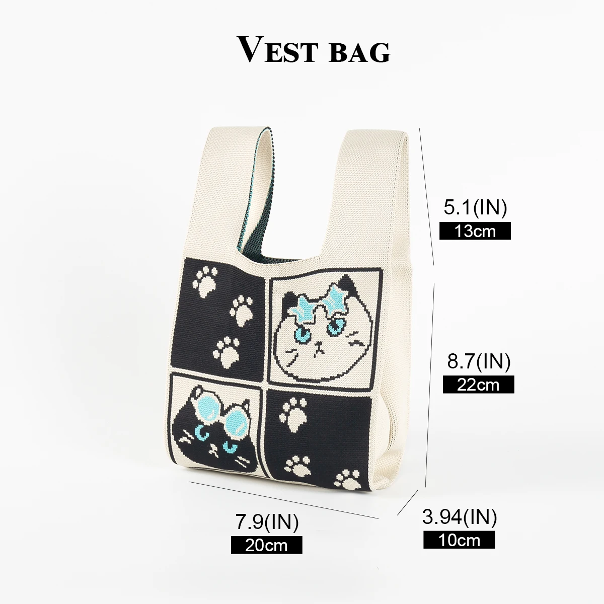 1 Piece of Knitted Tote Bag with a Cartoon Chubby Cat Wearing Glasses, Lightweight and Foldable for Women, Made of Breathable Fabric, Can Be Carried with You to Hold a Phone, Umbrella, Cosmetics, Lipstick, Perfume, Suitable for Daily Outings, Commuting, and Travel, and Can Be Used for Taking Photos during Vacations