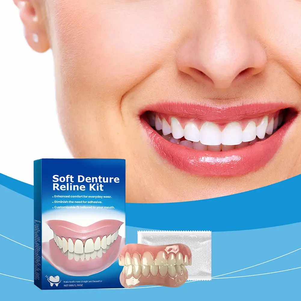Denture Silicone Kit Denture Silicone Liners Soft Denture Kit  For Women Men Soft Denture Kit Teeth Upper And Lower Set Easy Use