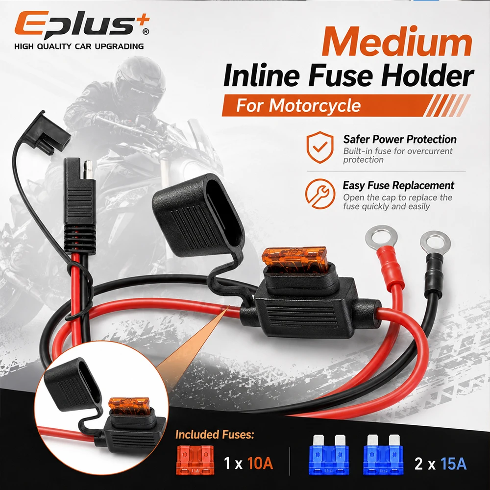 Eplus 10-18AWG 60cm Battery Connection Harness SAE to O Ring Terminal with Built-in Fuse Block for 12V 24V Vehicle & Boat view 5