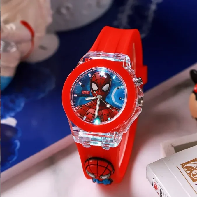 Disney Mickey Minnie Marvel Spiderman Iron Man Anime Children Silicone Watch Luminous Boy Girl Cartoon Quartz Watch Toy Gifts