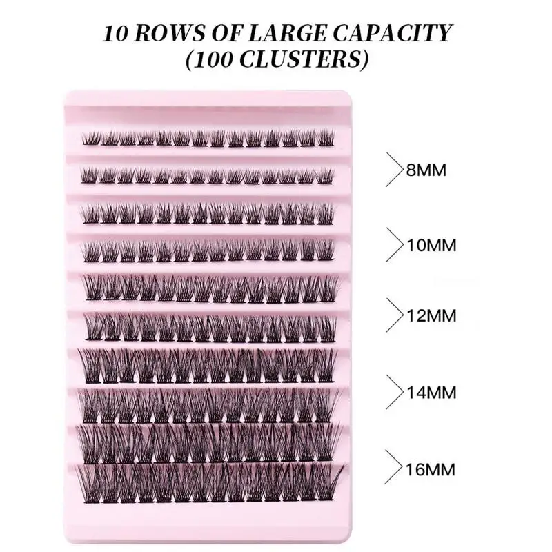 Kit d'extension de cils bricolage avec grappes de cils, cils individuels, pince à épiler, liaison et colle d'étanchéité, 8-16mm