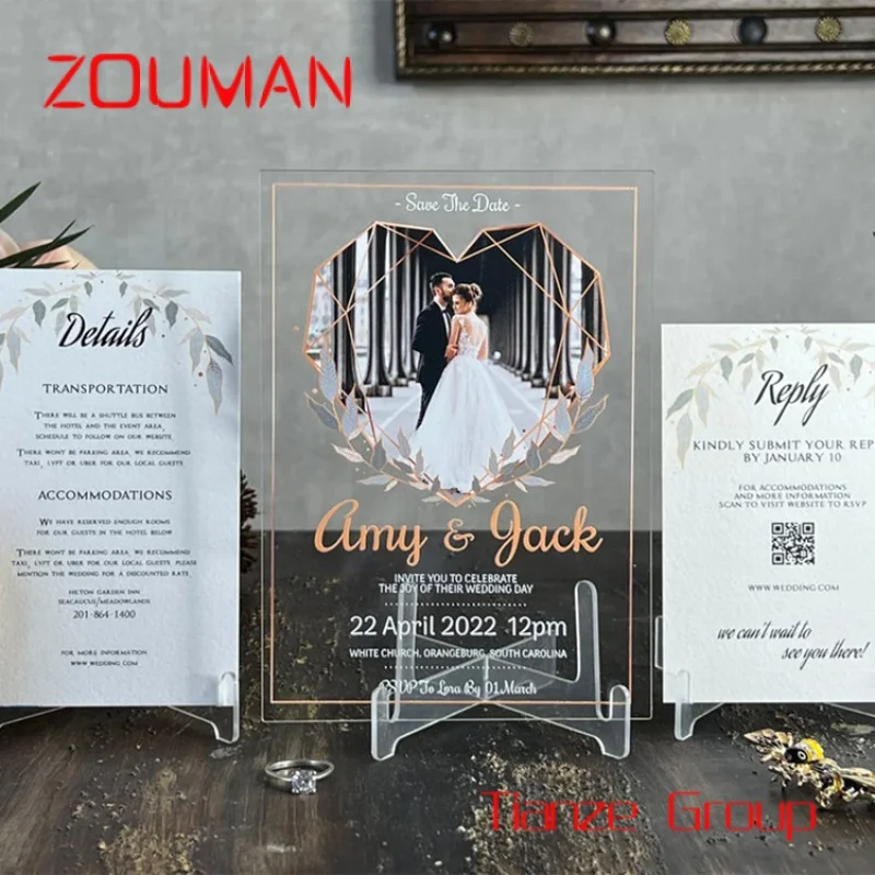 Custom , Customized Luxury Transparent UV Printing Acrylic Wedding Invitation Card