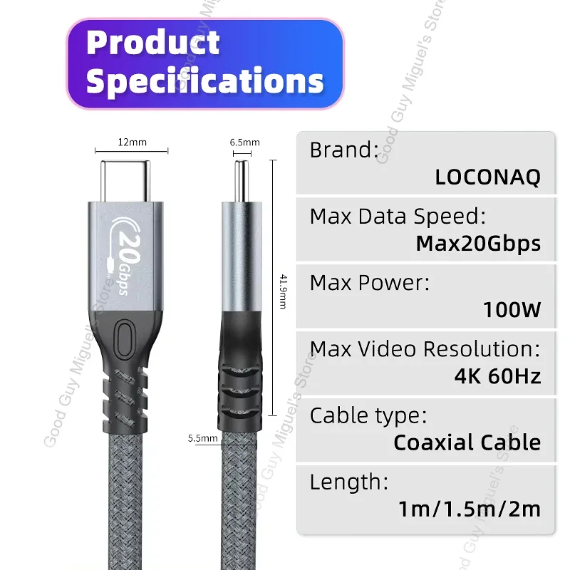 USB 3.2 20Gbps USB C to USB C Data Cable Type C 100W Fast Charge Short Cord Braided Wire for Xiaomi Huawei MacBook Pixel