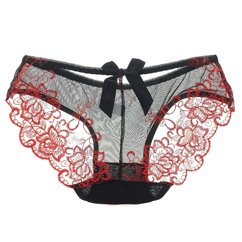 

Women Transparent Lingerie Underwear Embroidered Thin Mesh Breathable String Hollow Out G-String Thongs Female Underpants