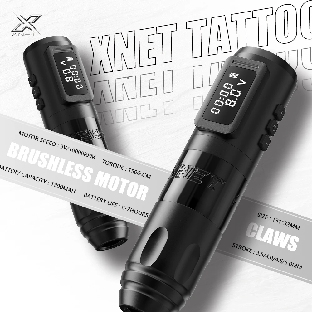 

XNET Claws Wireless Tattoo Machine Pen 3.5/4.0/4.5/5.0mm Strokes Brushless Motor 1800mAh Tatttoo Gun For Tattoo