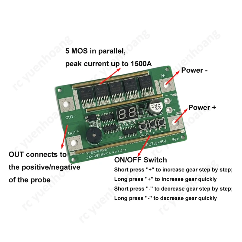 1Set 99-Level Handheld Portable 12V 18650 Lithium Battery Spot Welder​ with Digital Display 60x90mm Mainboard for RC Airplane