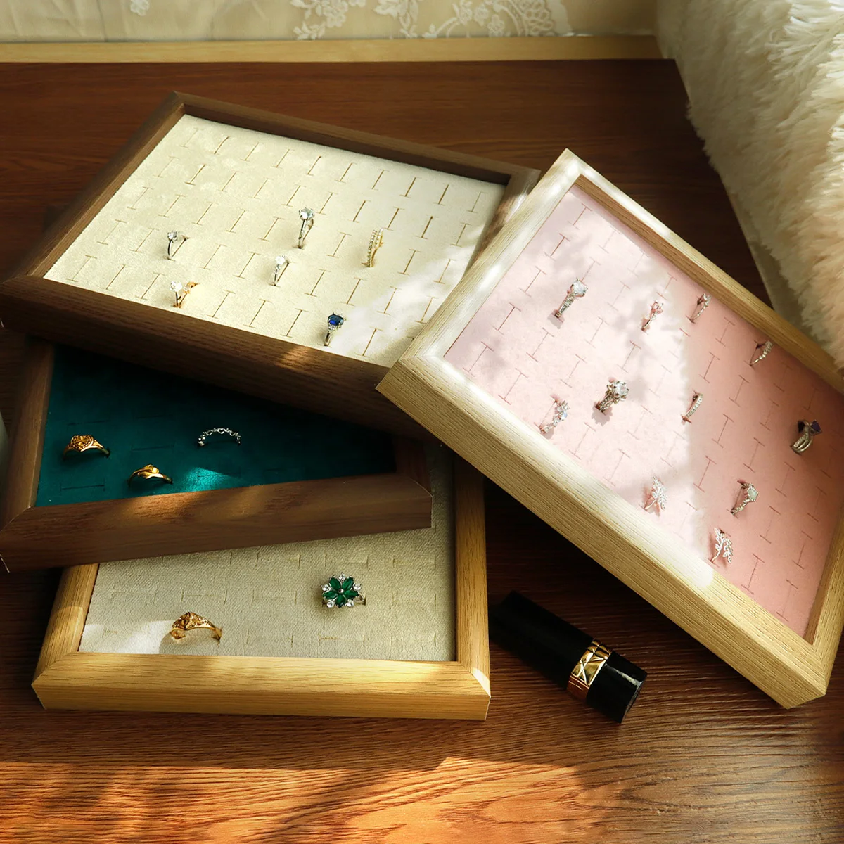 50 فتحة حلقة عرض لوحة الأذن ترصيع سوار مجوهرات صندوق تخزين الخشب تنظيم صندوق علبة حلقة #4