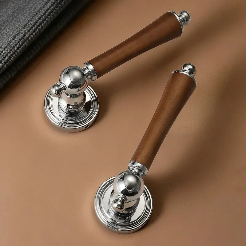Medieval Style Indoor Wooden Door Lock Universal Bright Chrome Household Magnetic Silent Door Handle