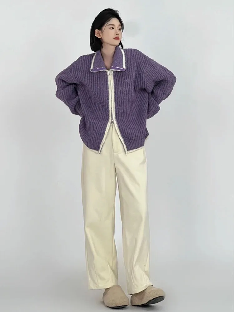 Japanese Streetwear Cardigan Turtleneck Basic Sweater Autumn Winter Long Sleeve Solid Design Knitted Pullover Soft Fashion Y2k