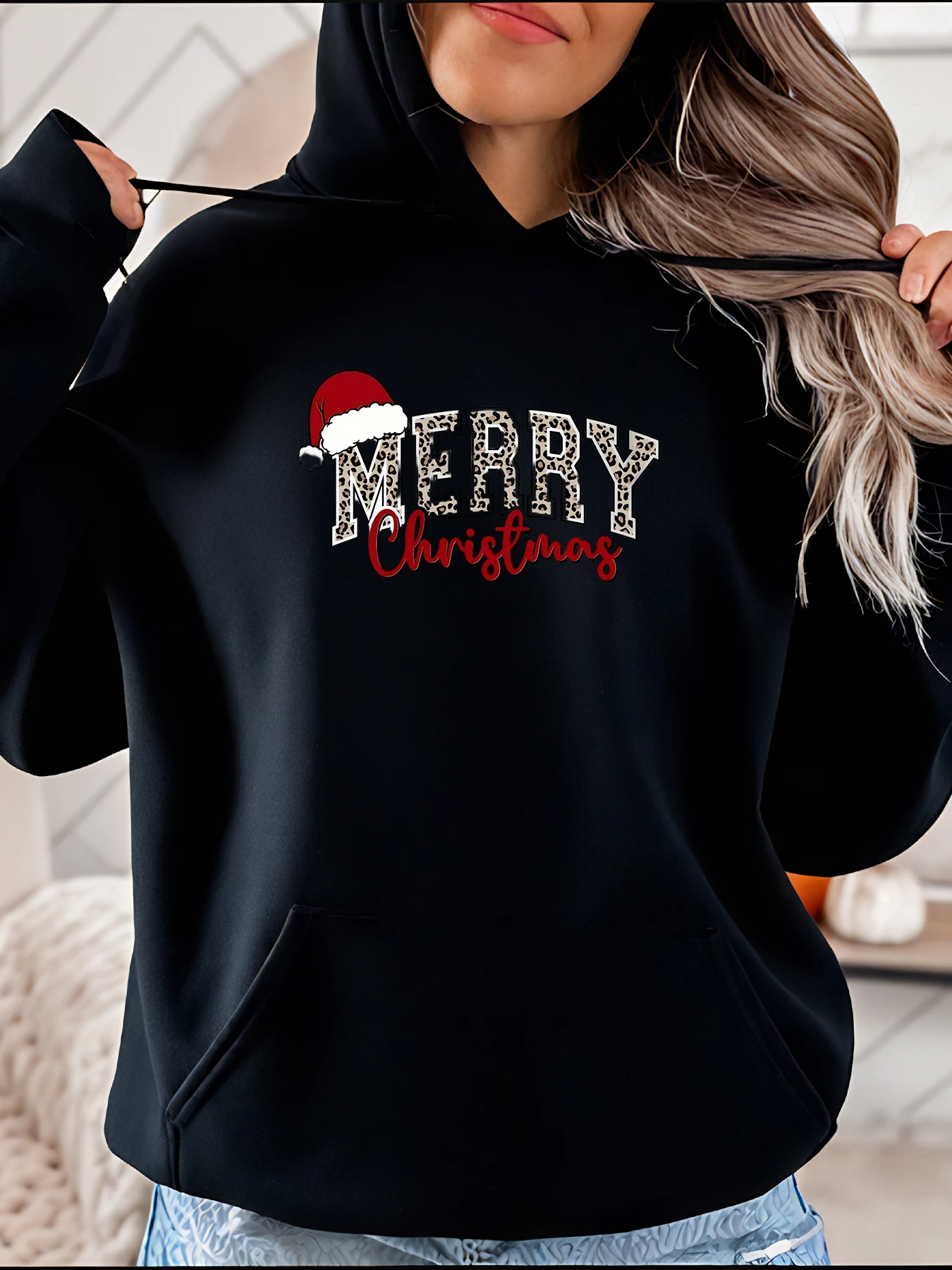 

Толстовка с леопардовым принтом Merry Christmas, повседневная праздничная толстовка, женский зимний праздничный наряд