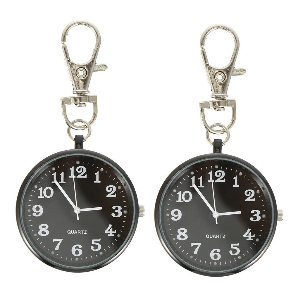 

2 Pcs Grandpa Pocket Watch Children's Quartz Chain Pendant Retro Portable Small Keychain Vintage with